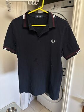 Fred Perry Black Polo with Burgundy and White Trim